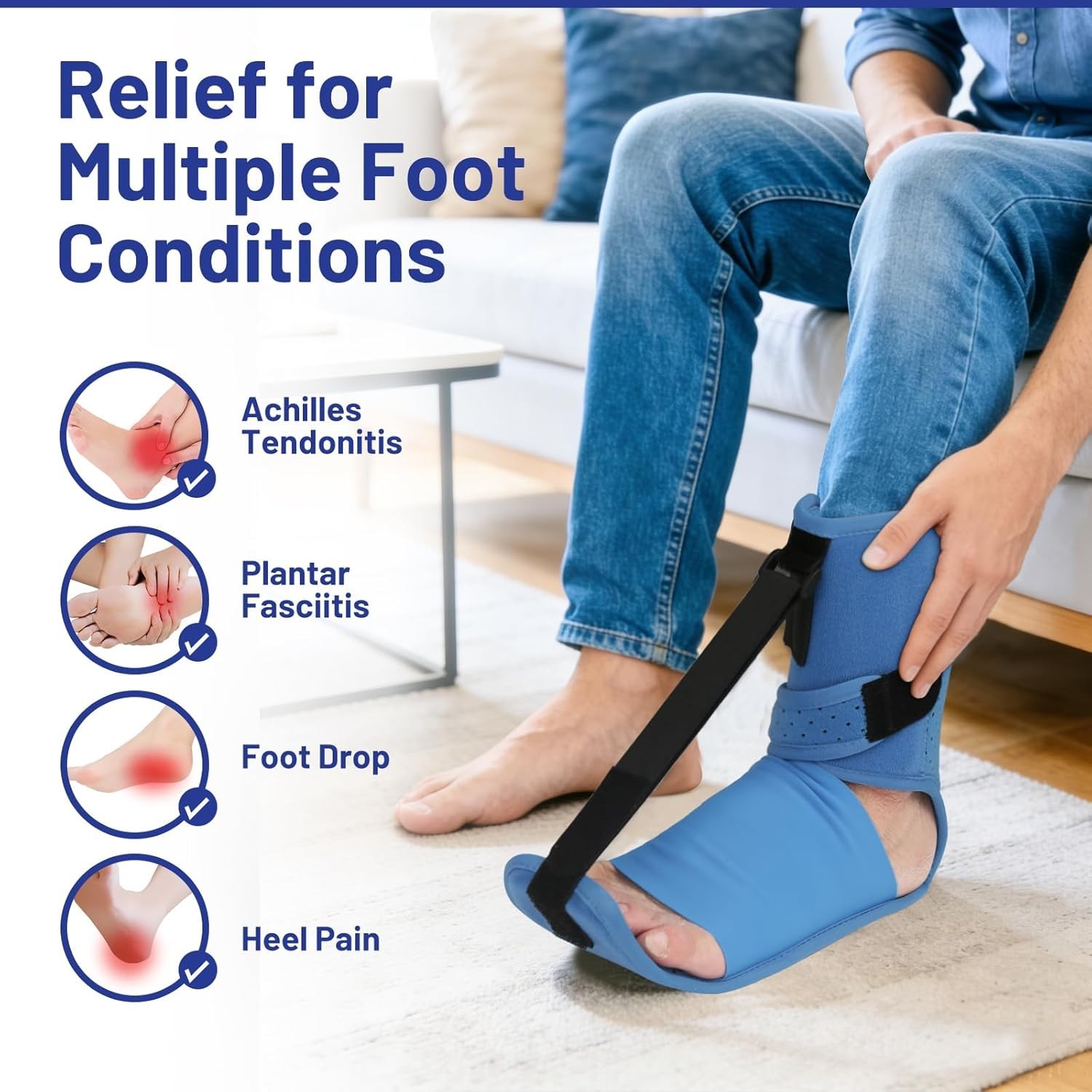 Dorsiflexion Splint for Achilles Tendonitis & Heel Spurs – Night Use, Large Blue