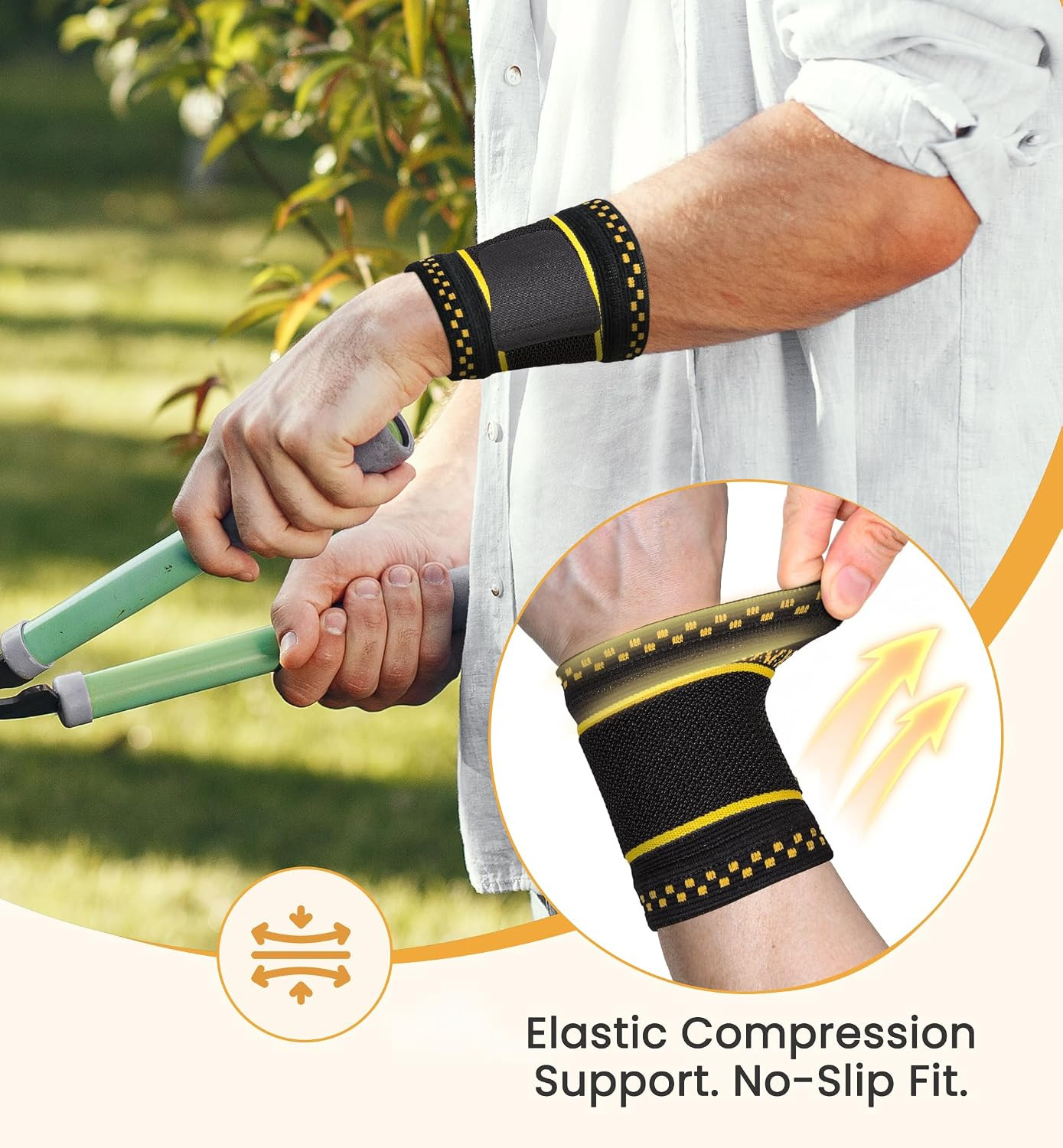 Copper Infused Compression Wrist Support Brace with Adjustable Wrap, Medium | 2-