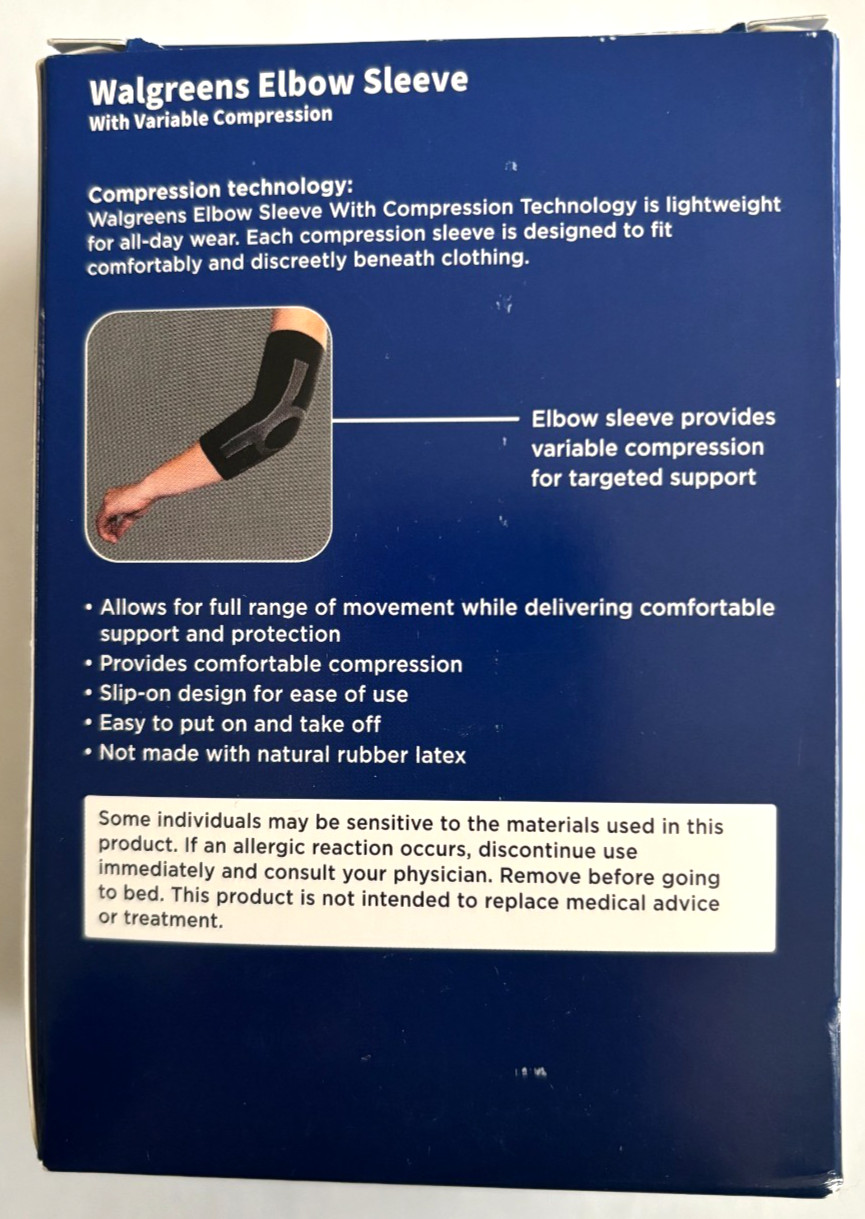 Elbow Sleeve Variable Compression, Sz L/XL Black, Left Or Right, New, Walgreens