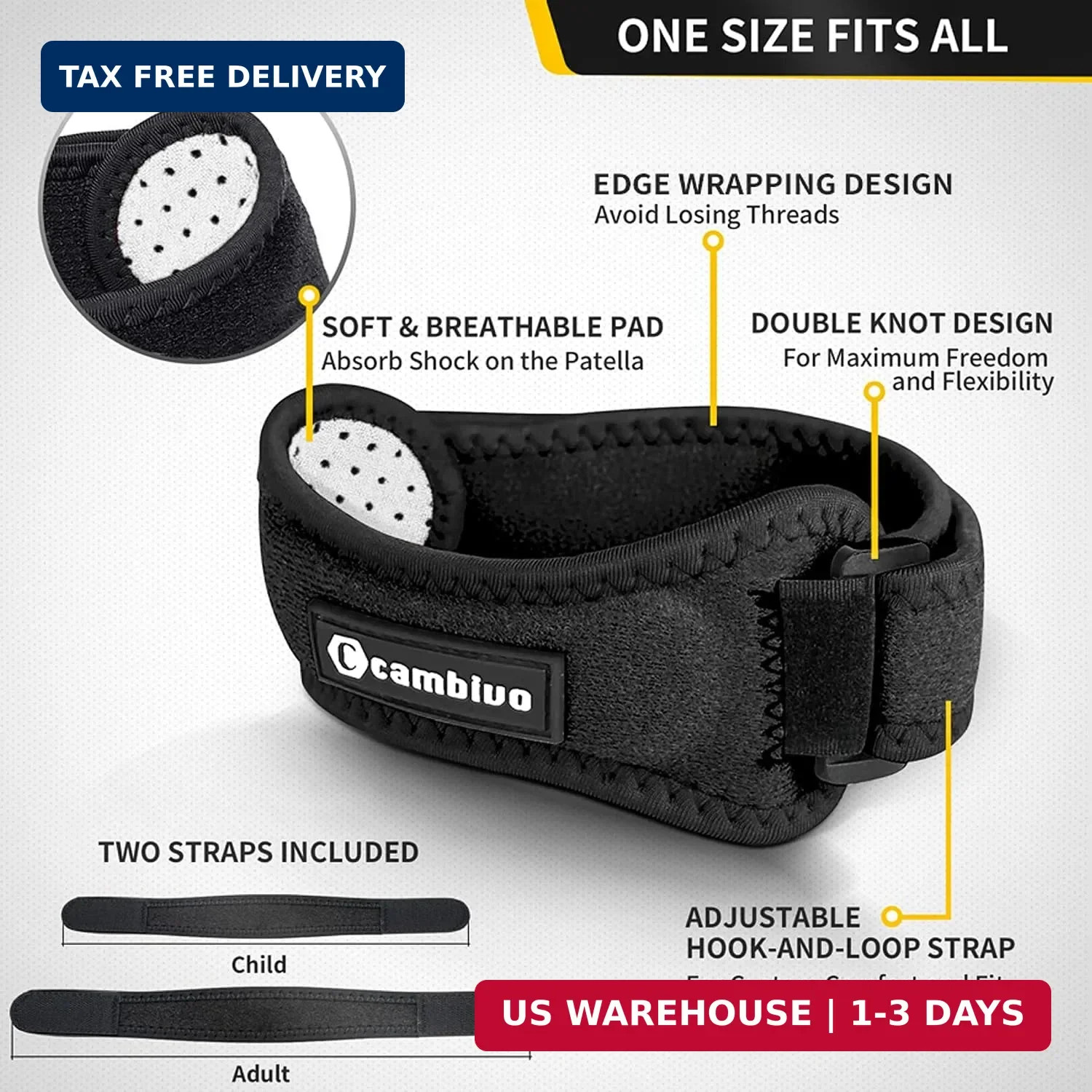 CAMBIVO 2 Pack Patella Tendon Knee Straps, Knee Brace for Women & Men with Extra