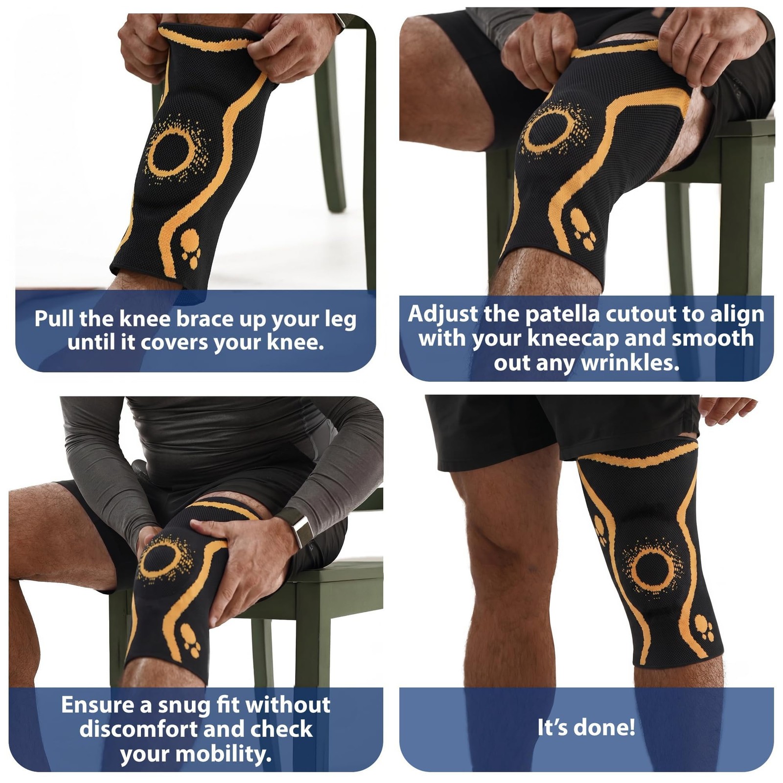 ORTONYX Knee Brace with Patella Ring for Men and Women, XXL, Black/Yellow