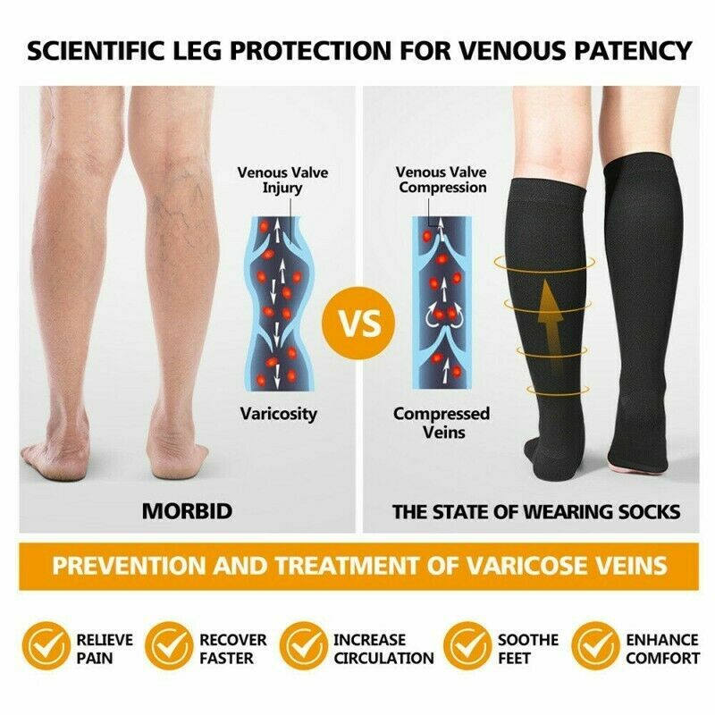 1-6 Pair Compression Socks Stockings Circulation Support 20-30mmHg For Men Women