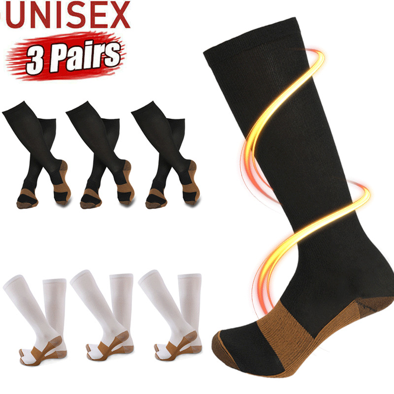 3Pair Compression Socks for Women & Men Knee High Stockings Run Nurse Varicose