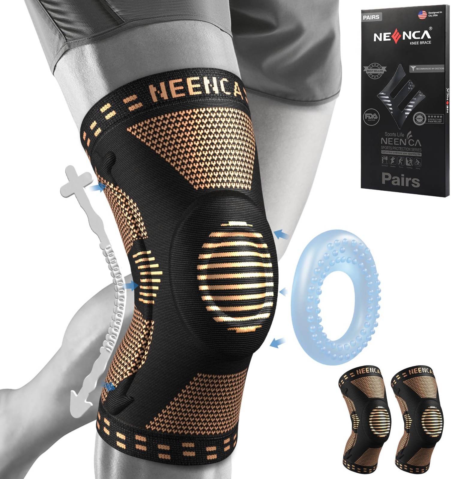 2 Pack Knee Braces for Pain Relief, Compression Sleeves with Gel Pad & Stabilize