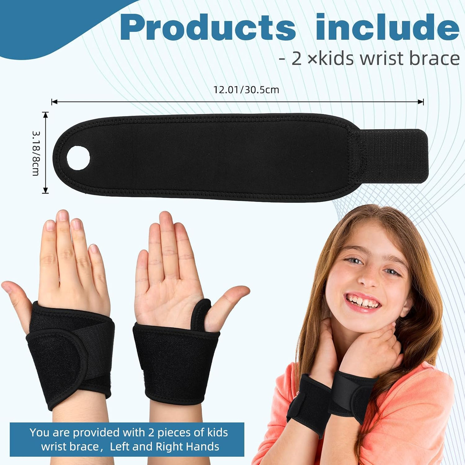 Kids Wrist Brace Support Black Nylon Night Compression Straps for Children