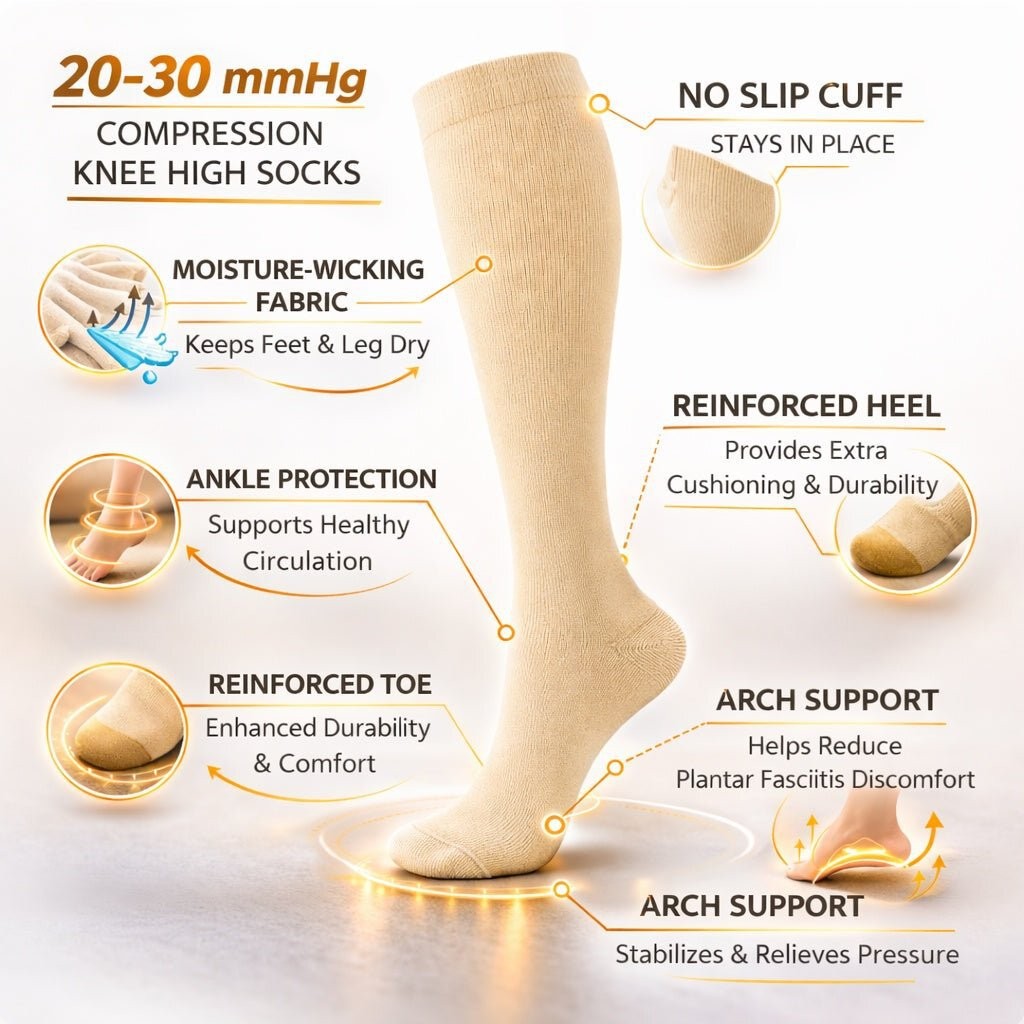 20–30 mmHg Unisex Knee High Compression Socks Skin Beige