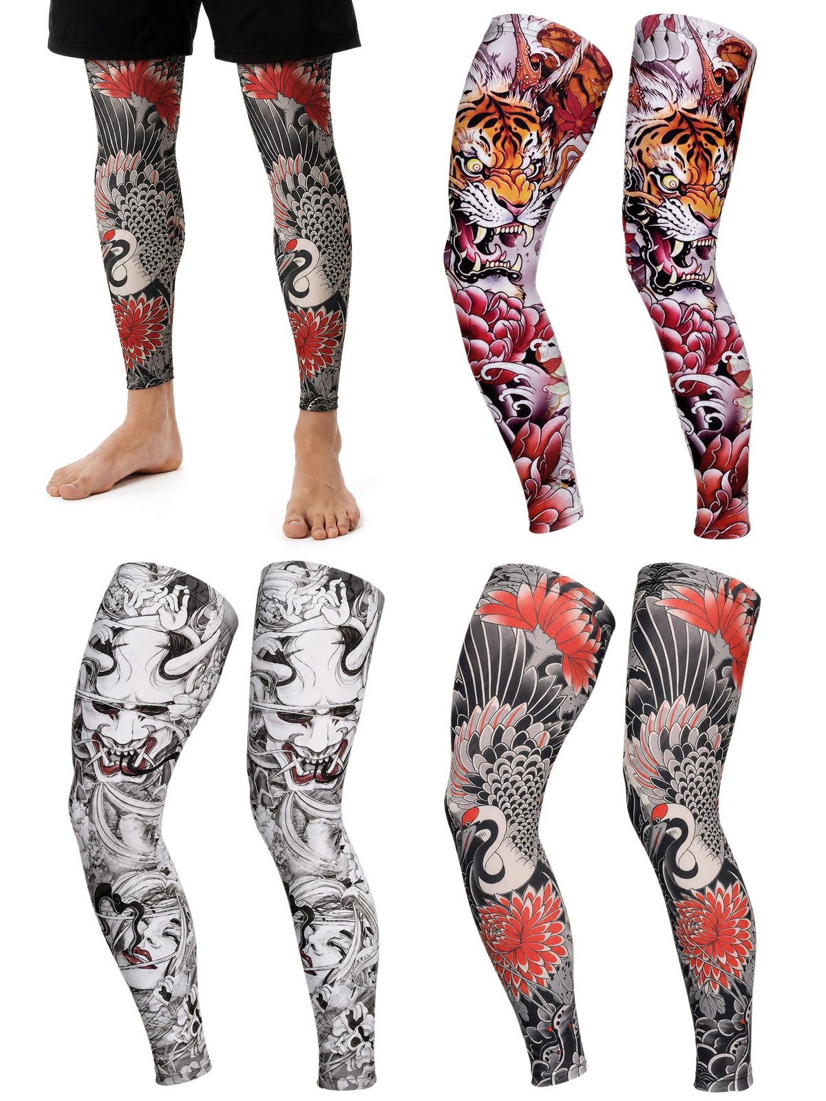 Fourluoo 3 Pairs Tattoo Leg Sleeves UV Sun Protection for Cycling Ice Silk Un…