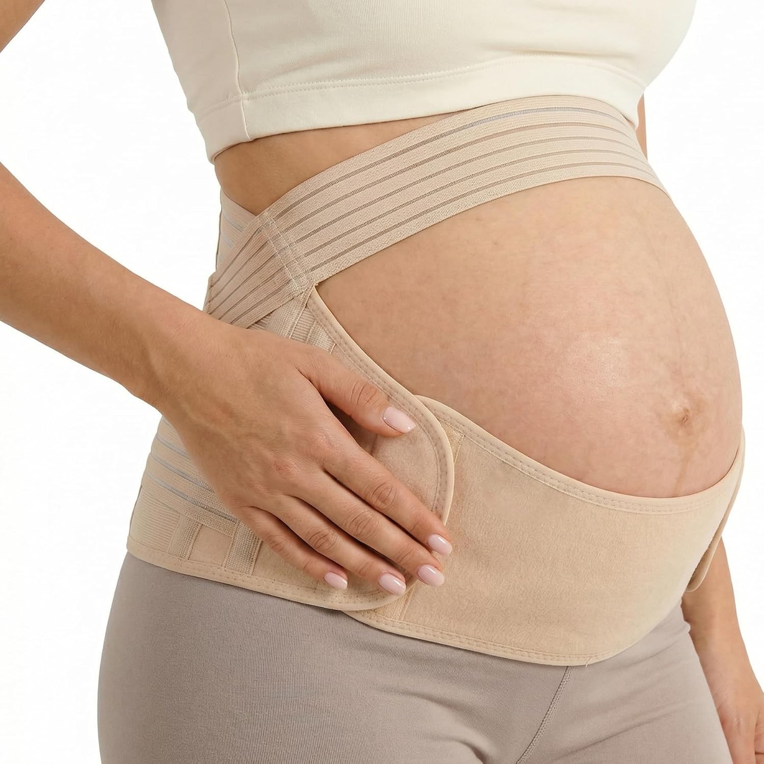 Maternity Belly Band Pregnancy Support Belt Beige Large 3 in 1 Pregnancy Support