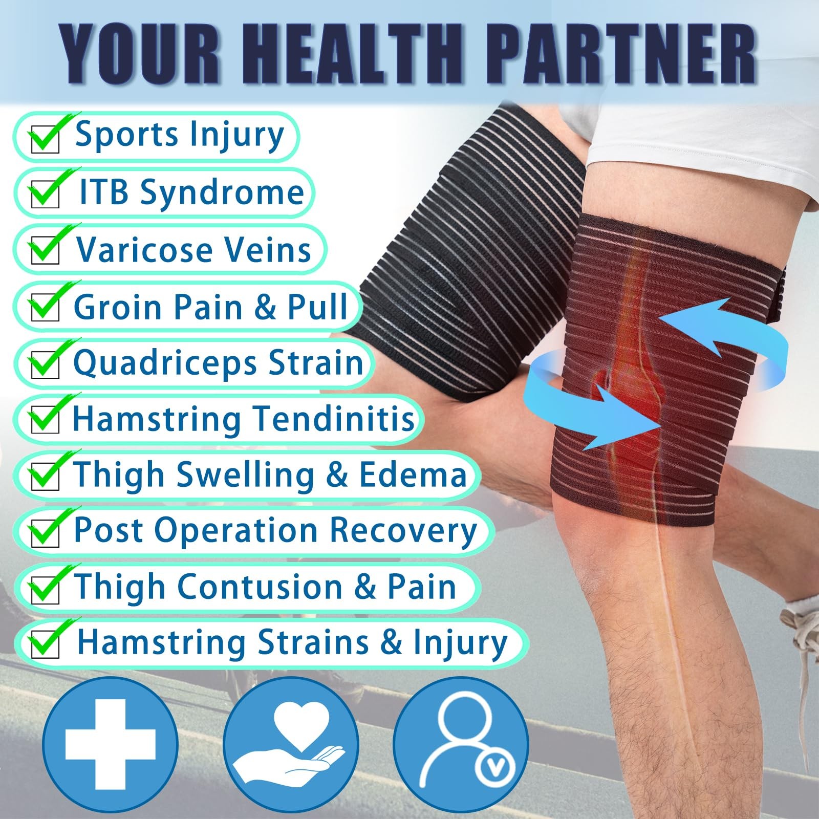 Zuscot 2 Pcs Hamstring & Thigh Compression Wraps, Adjustable 2 Pcs, Black