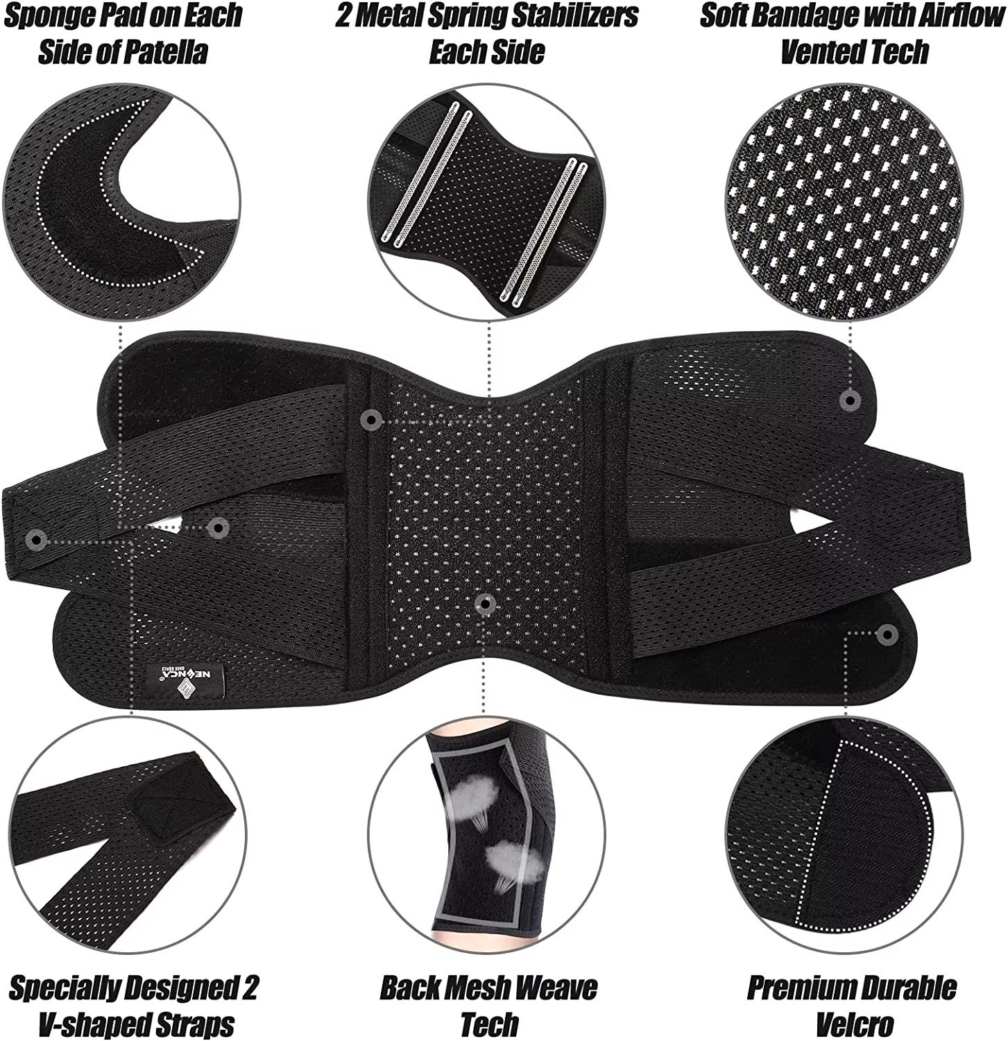 Bareform Knee Brace for Meniscus Support – Adjustable, Patella Stabilizer, Pain
