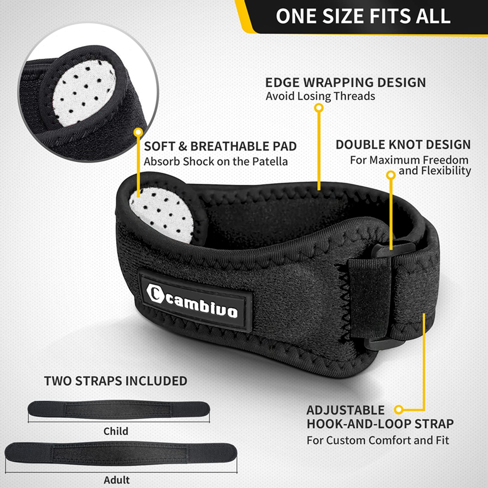 2 Pack Patella Tendon Knee Straps, Knee Brace for Women & Men with Extra Stra…