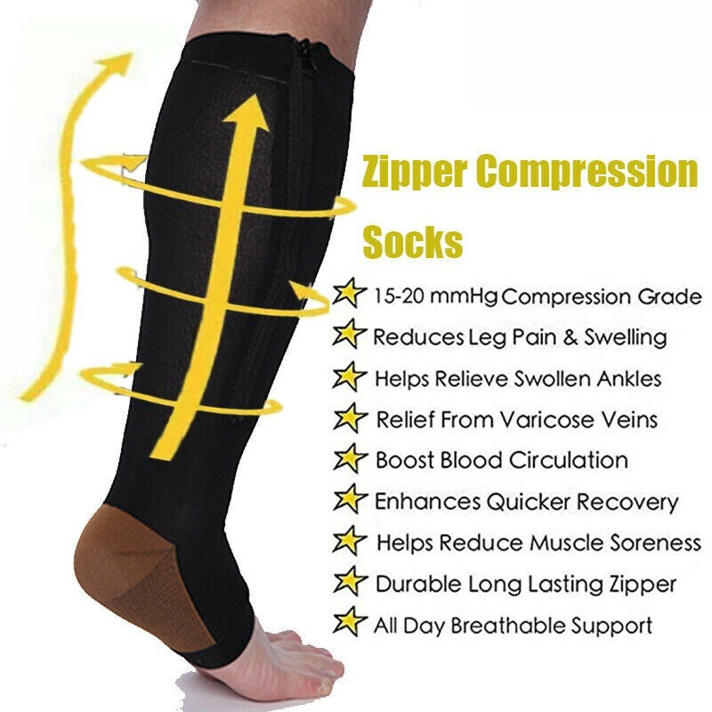 3 Pair Zippered Compression Socks 20-30mmHg Men Women Graduated Support Stocking