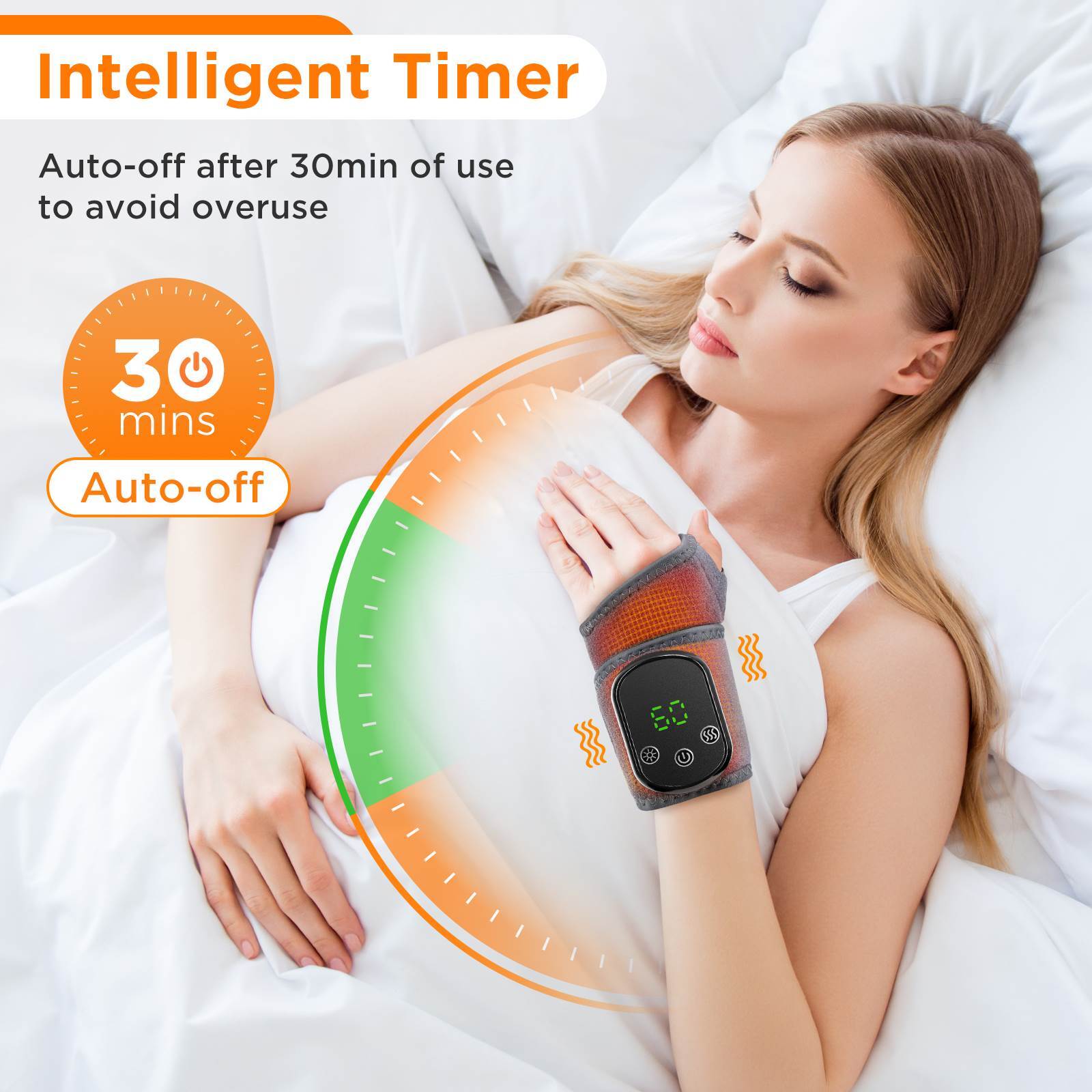 USB Rechargeable Heated Wrist Massager with Vibration Hand Brace for Pain Relief