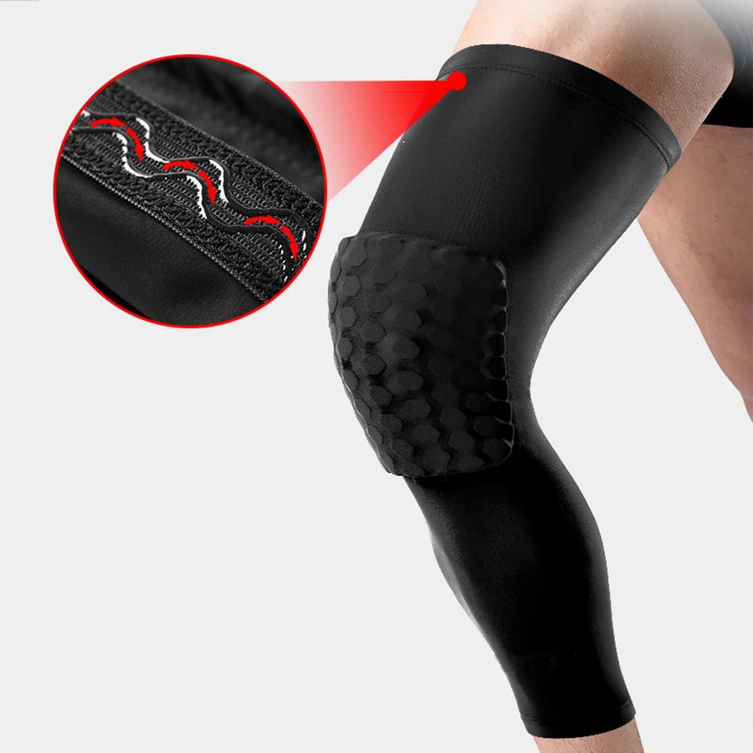 Honeycomb Knee Crashproof Antislip Basketball Leg Long Sleeve Hex Protector Gear