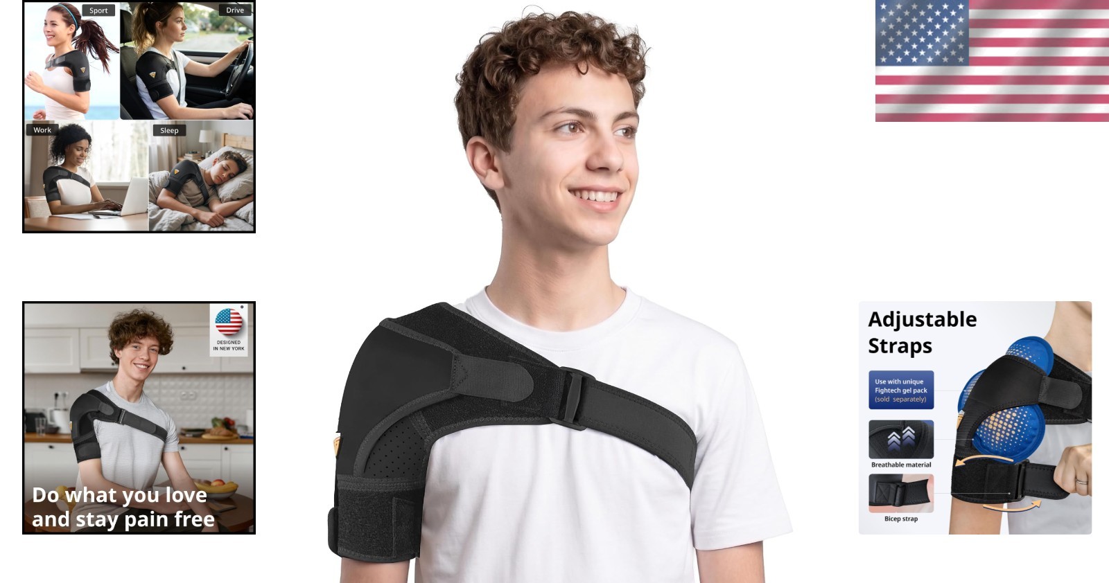 Black Rotator Cuff Support Brace for Men & Women – Adjustable X-Small Size