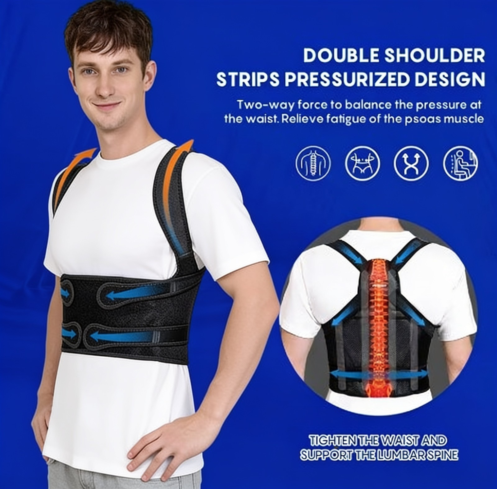 Back Brace Posture Corrector Adjustable Full Back Support Shoulder Straightener