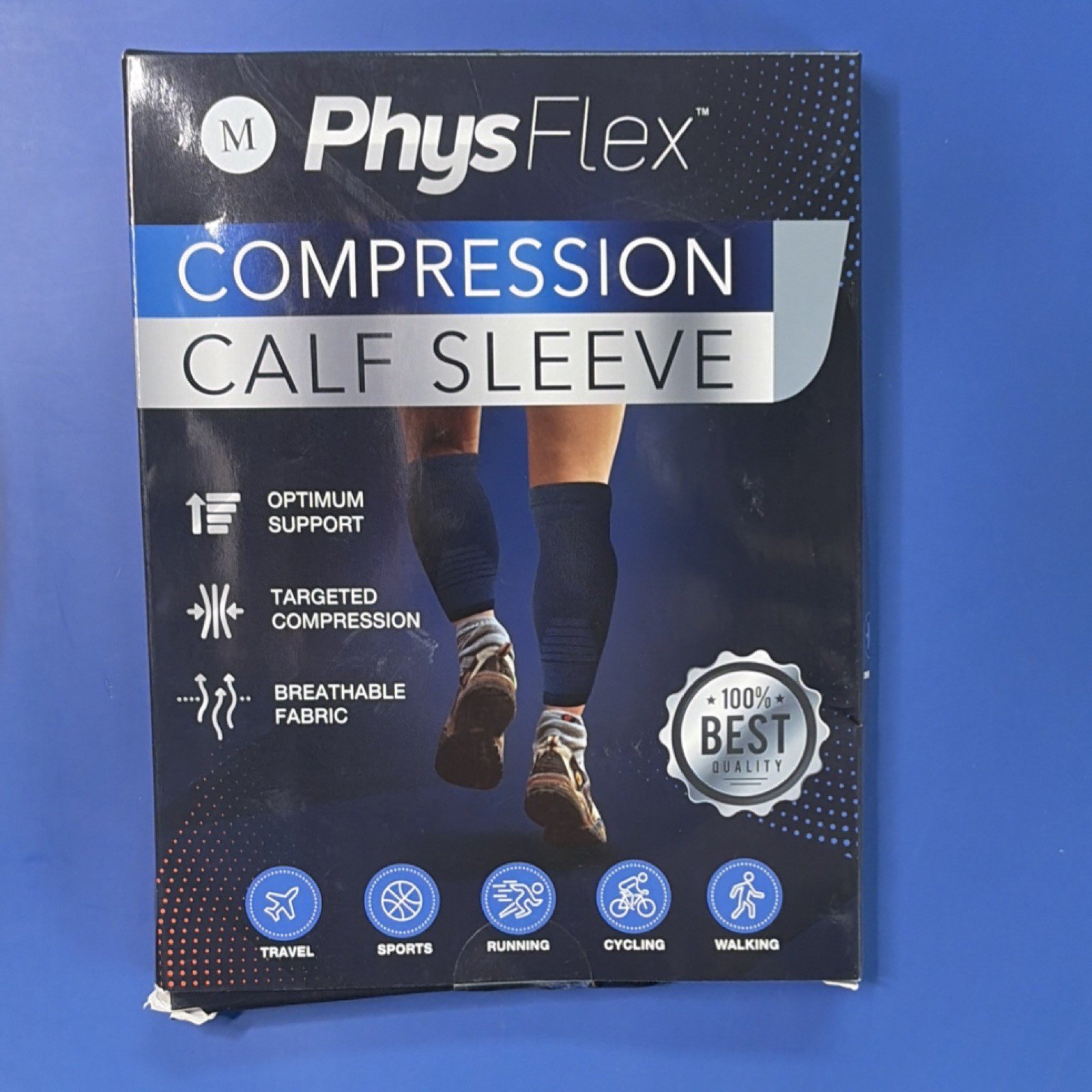 PhysFlex Compression Calf Sleeve M Black OEKO-TEX Support Breathable Unisex