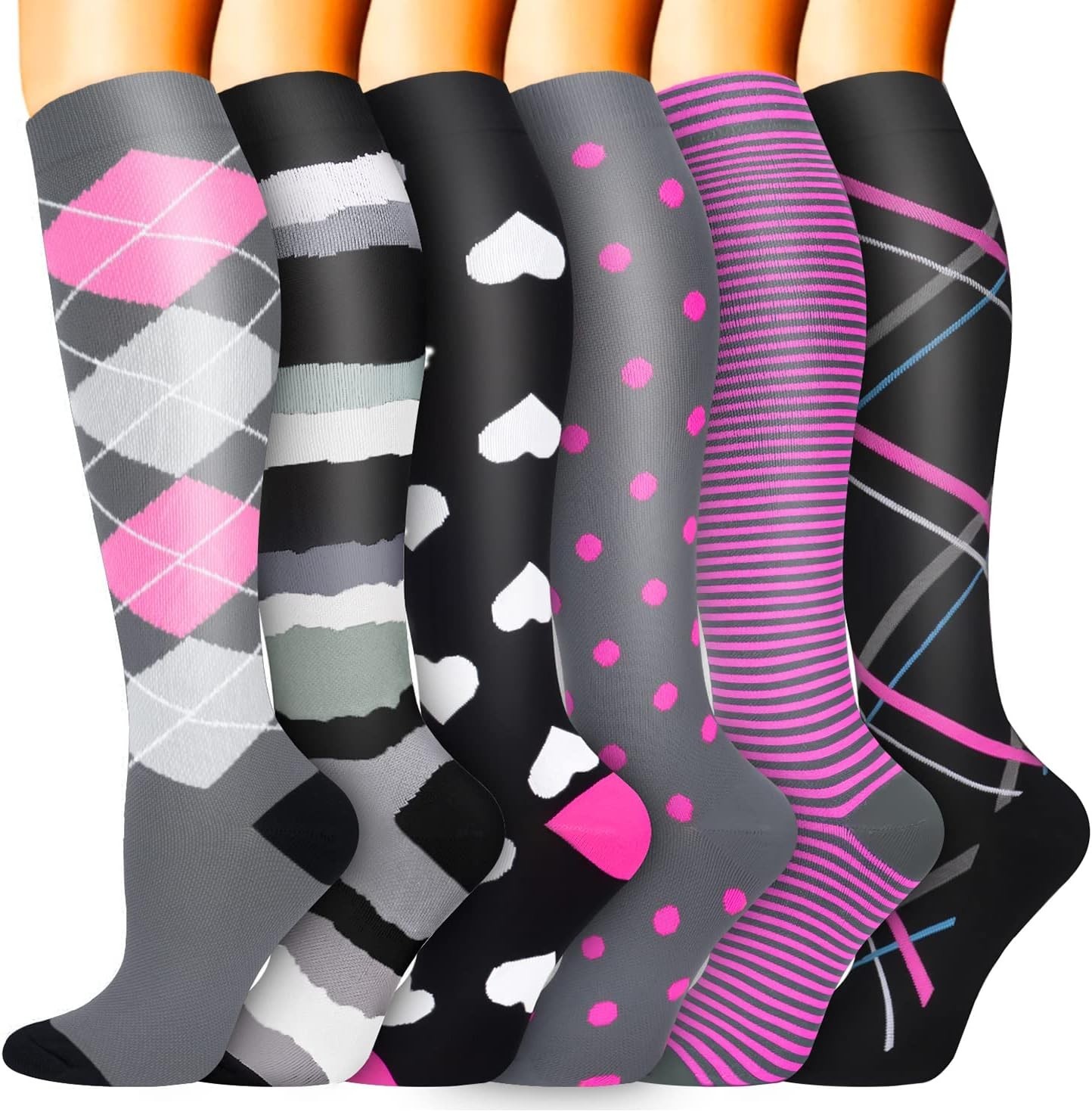 Compression Socks for Women & Men 6 Pairs is Best Supportive Knee High Stocki…