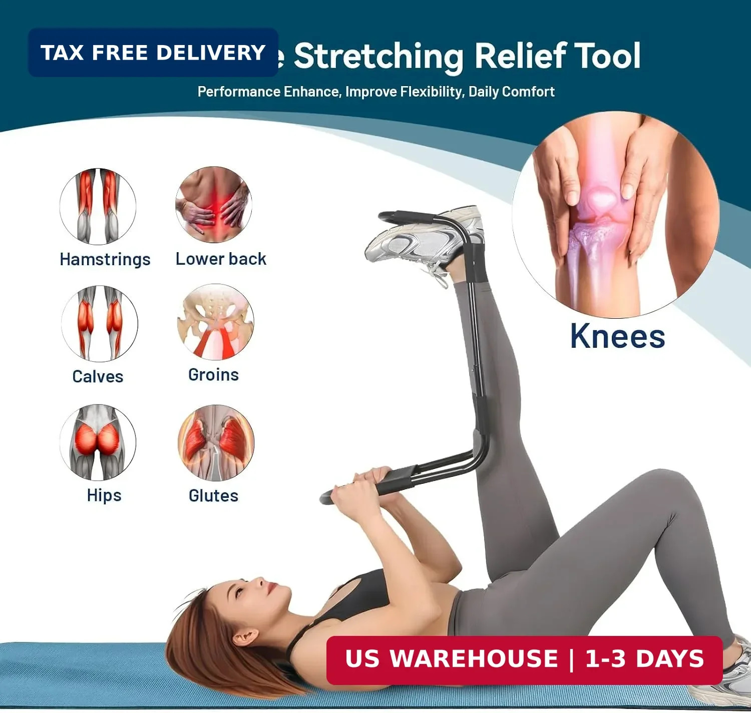 Hamstring Stretcher, Knee Extension Device, Lower Back, Hip & Calf Stretching