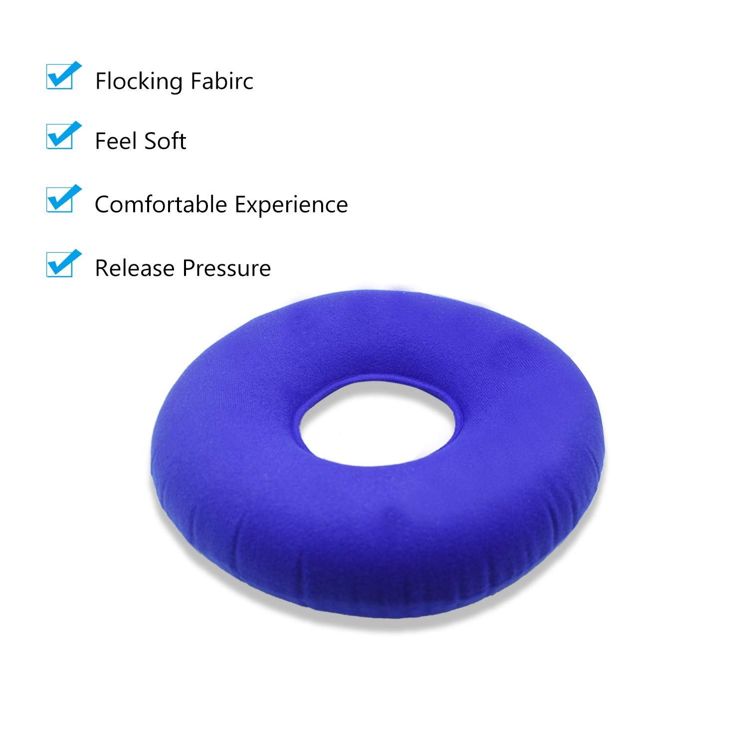 Grey Inflatable Donut Cushion with A Pump,Pillow Flocked Fabric Air Pillow for