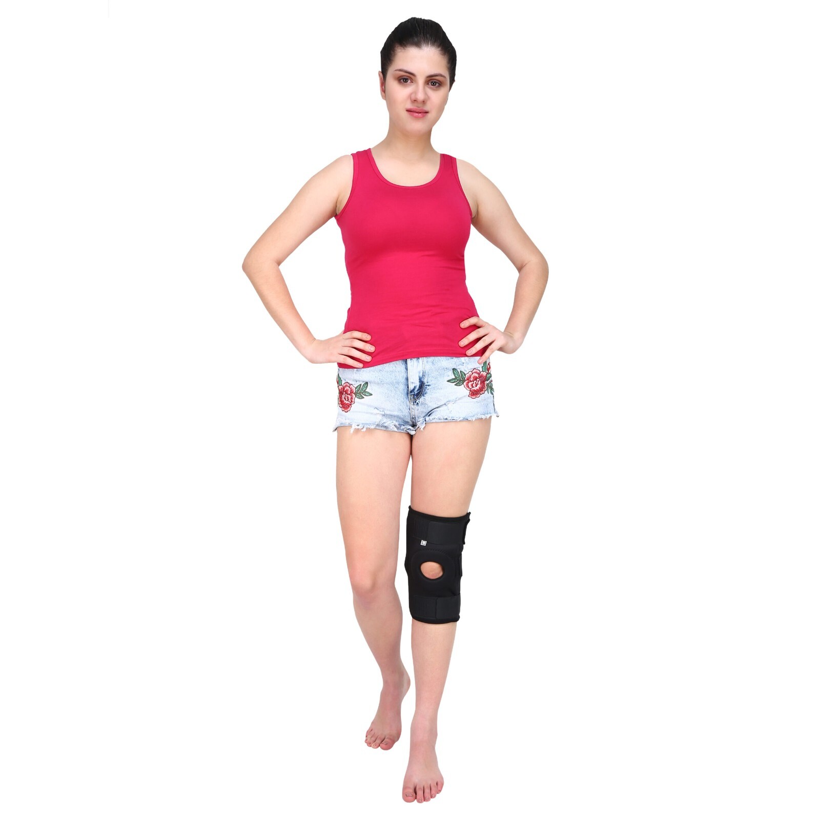 Longlife Hinged Knee Support 12 × 10 × 1 cm Adjustable Size Grey Color Sleeve