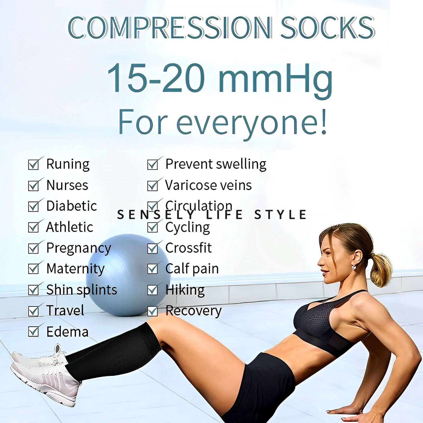 Soft Opaque Knee High Compression Socks Women Men Black (3 Pairs) Size LG: 5-13