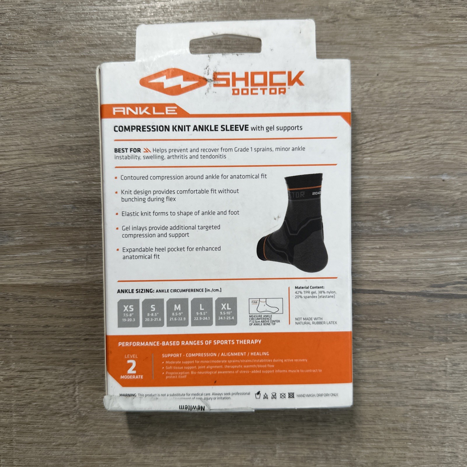 Shock Doctor Ankle Level 2 Compression Knit Ankle Sleeve/Brace/ Wrap Size L #97