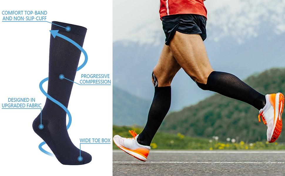 3 Pairs Compression Socks – Knee High Support for Running & Sports