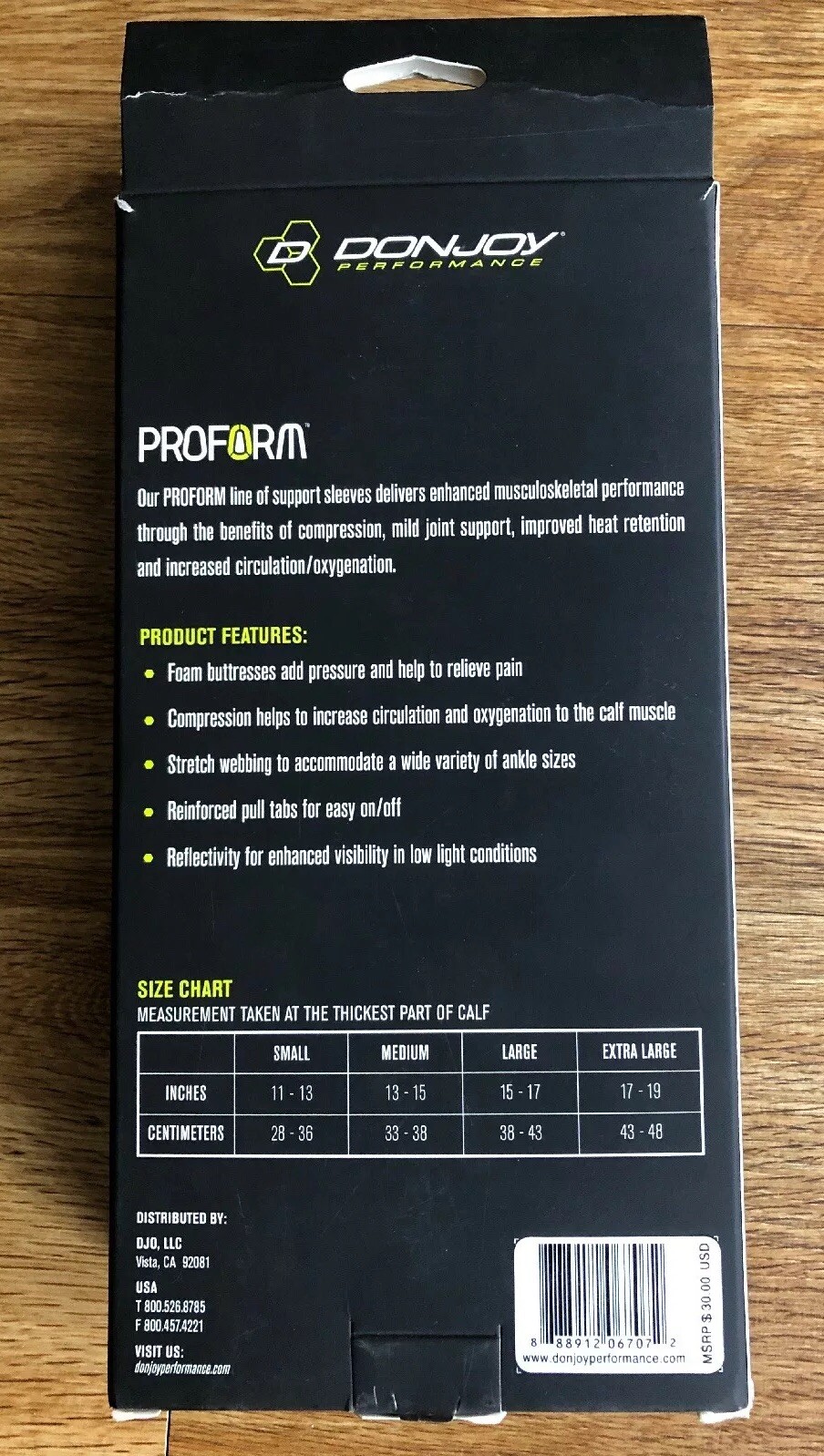 DonJoy Performance PROFORM Shin Splint Compression Sleeve, Black, Small NEW