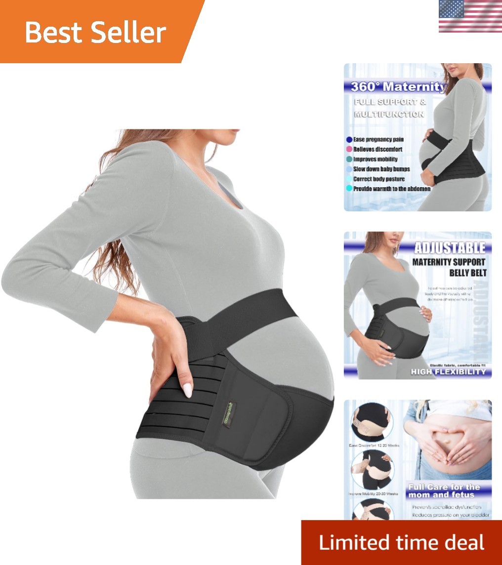 Luxury Maternity 3-in-1 Support Belt for Pregnancy & Postpartum Comfort, L Black