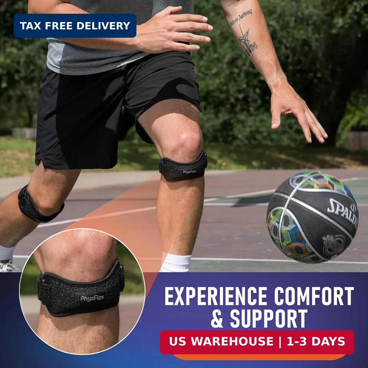 PhysFlex 2 Pack Patellar Tendon Support Strap – Knee Brace for Pain Relief, Pate