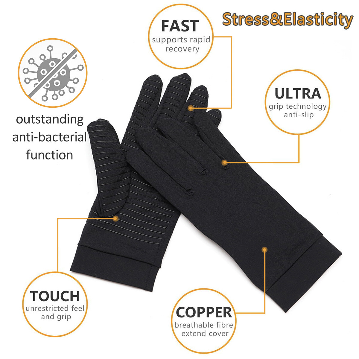 Copper Compression Gloves Medical Arthritis Pain Relief Hand Wrist FULL Support