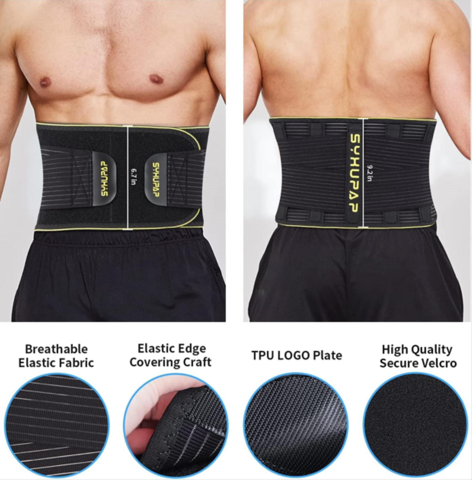 Fitness Back Brace for Men Lower Back Support Belts 5/6 pcs Metal Spring Strip