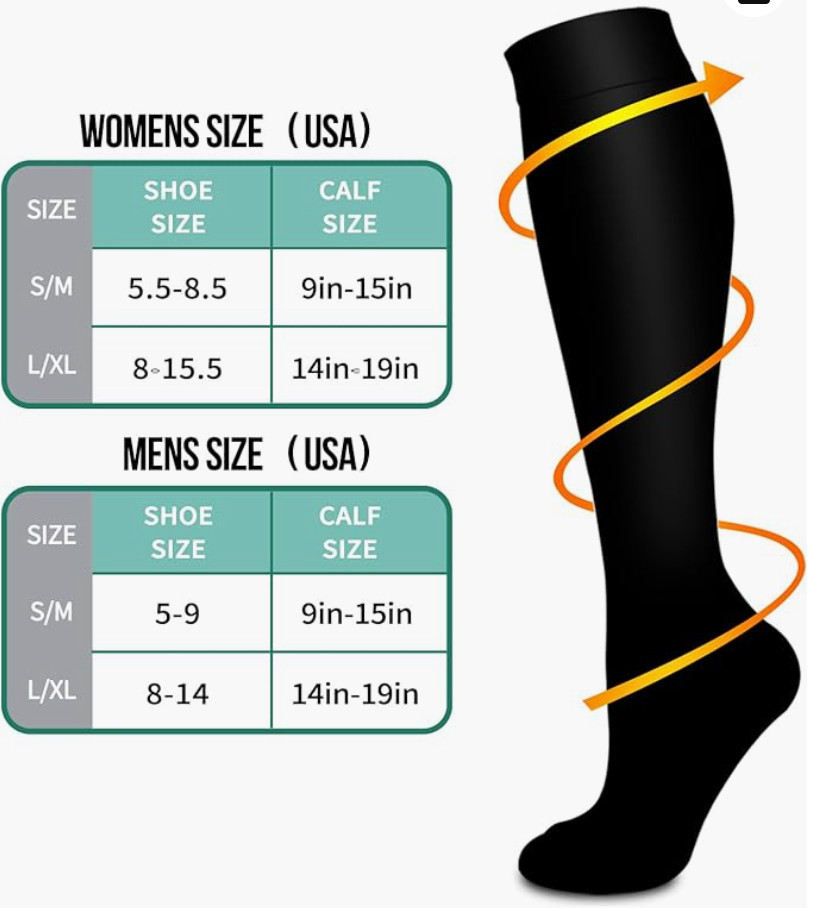 6 Pack Medical Compression Sock Running Nursing Sports Black L/XL