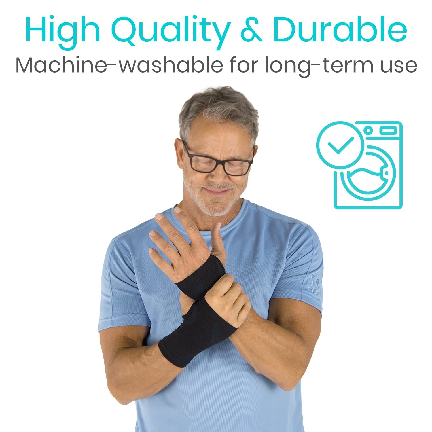 Vive Wrist Compression Sleeve Support Brace for Pain Relief – Medium, Black