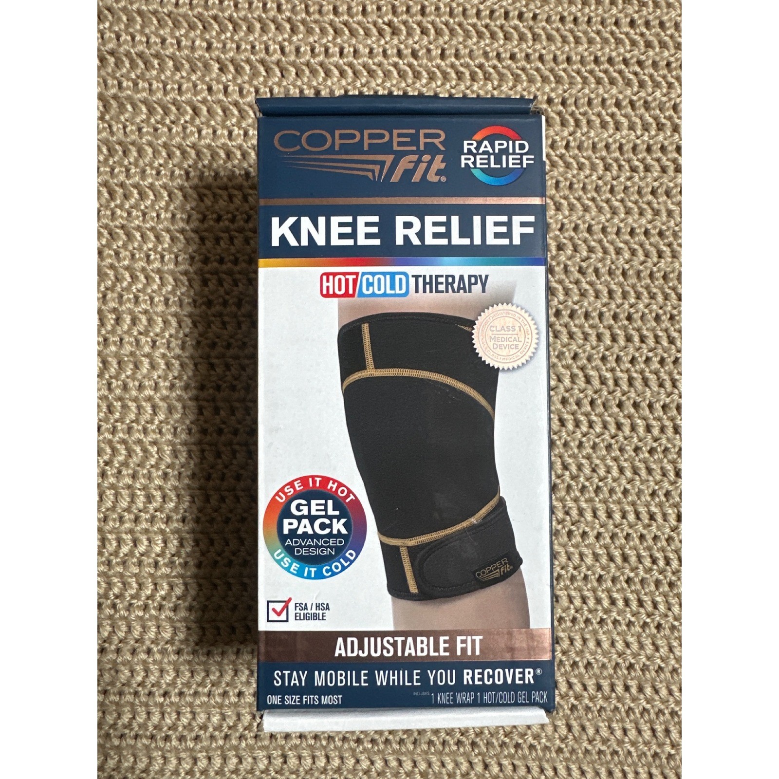 Copper Fit Rapid Relief Knee Wrap Hot Cold Therapy Adjustable Compression Sleeve