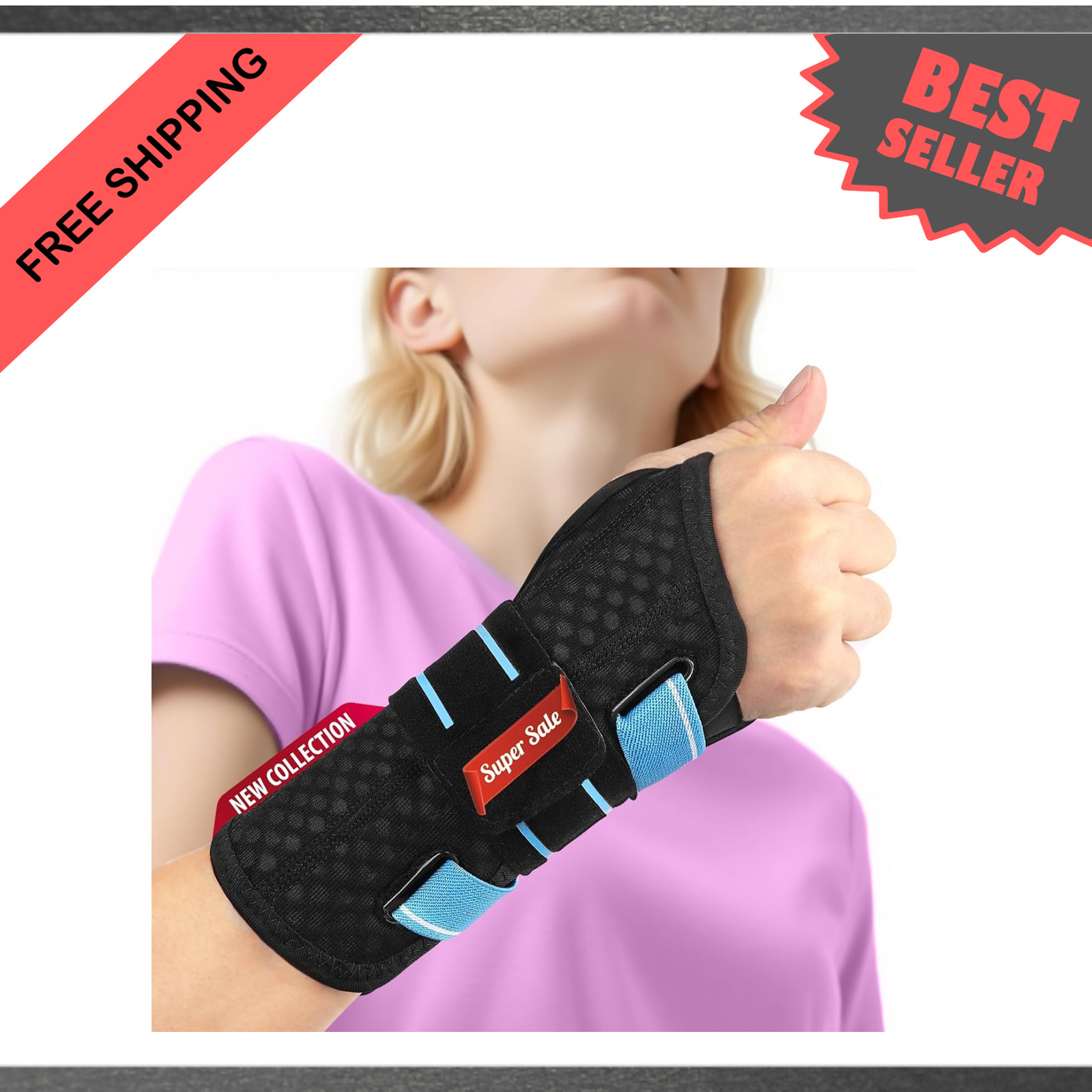 Carpal Tunnel Wrist Brace with Splint Support for Night Sleep and Computer Use