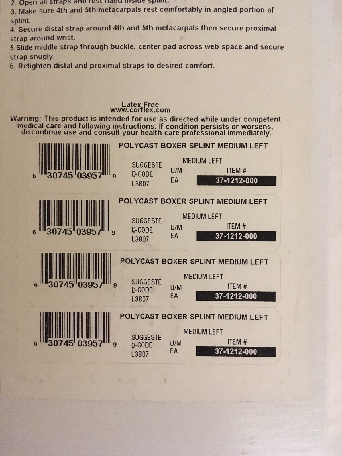 Coreflex Polycast Boxer Splint Medium Left Wrist 5″-6″ 4&5 MCP #37-1212-000 NIB