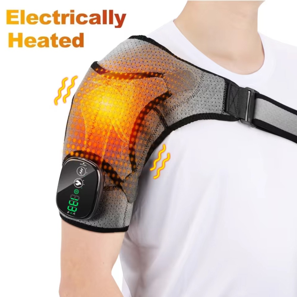Heated Vibration Shoulder Massager Wrap Rotator Cuff Brace Pain Relief Electric