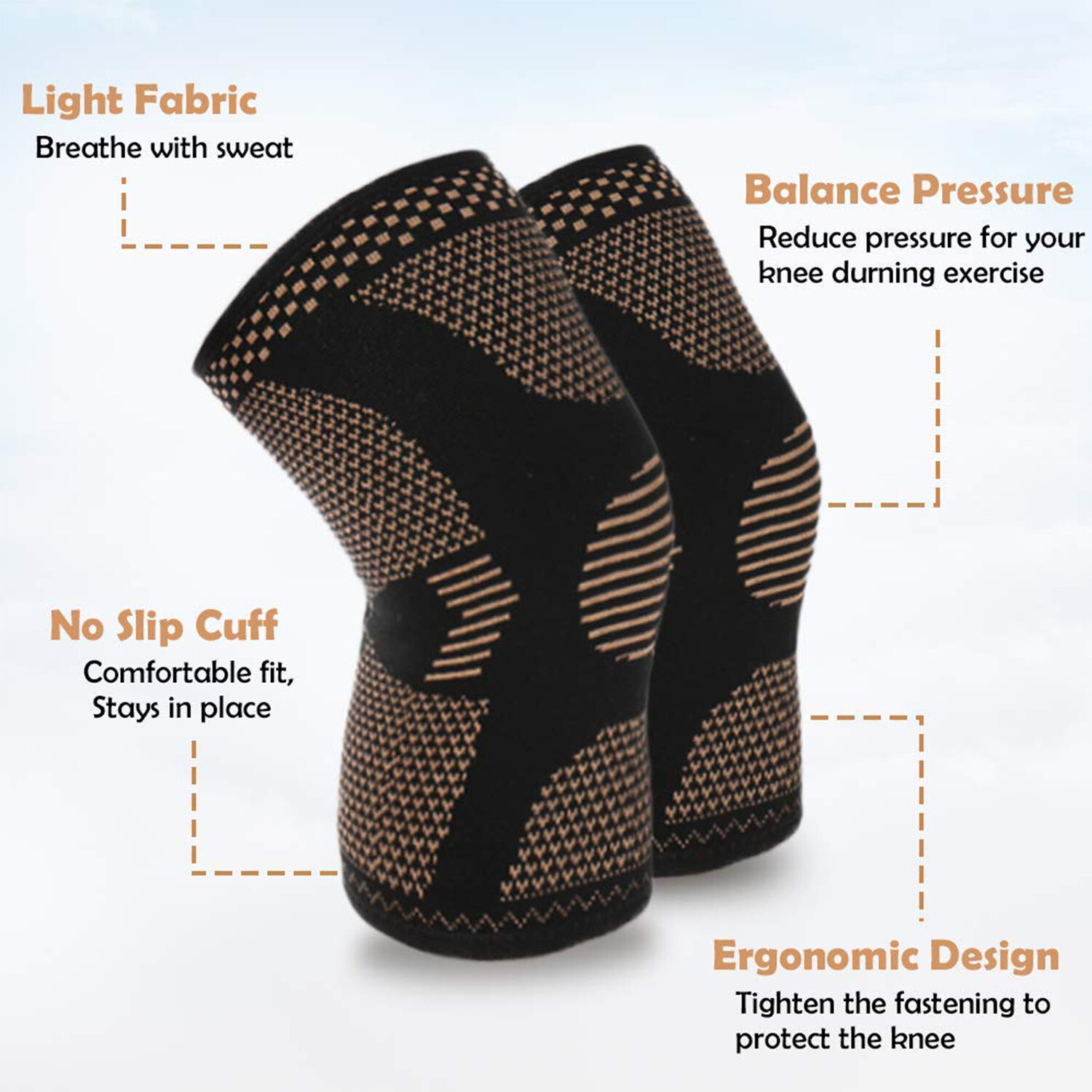 2 PCS Knee Sleeve Compression Brace Copper Support Sports Joint Pain Arthritis