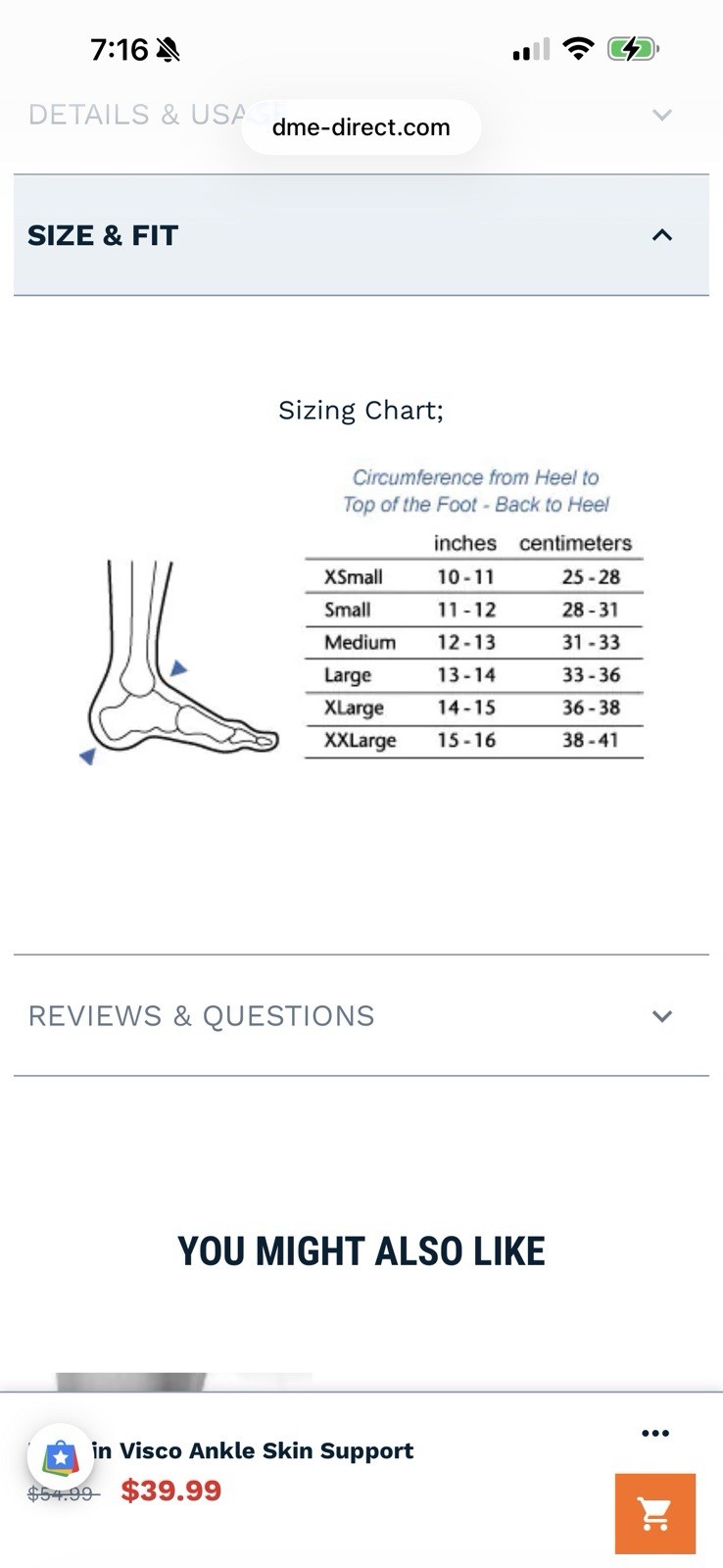 Visco Ankle Compression Brace 43303-R M-L By Bioskin Gel Skin