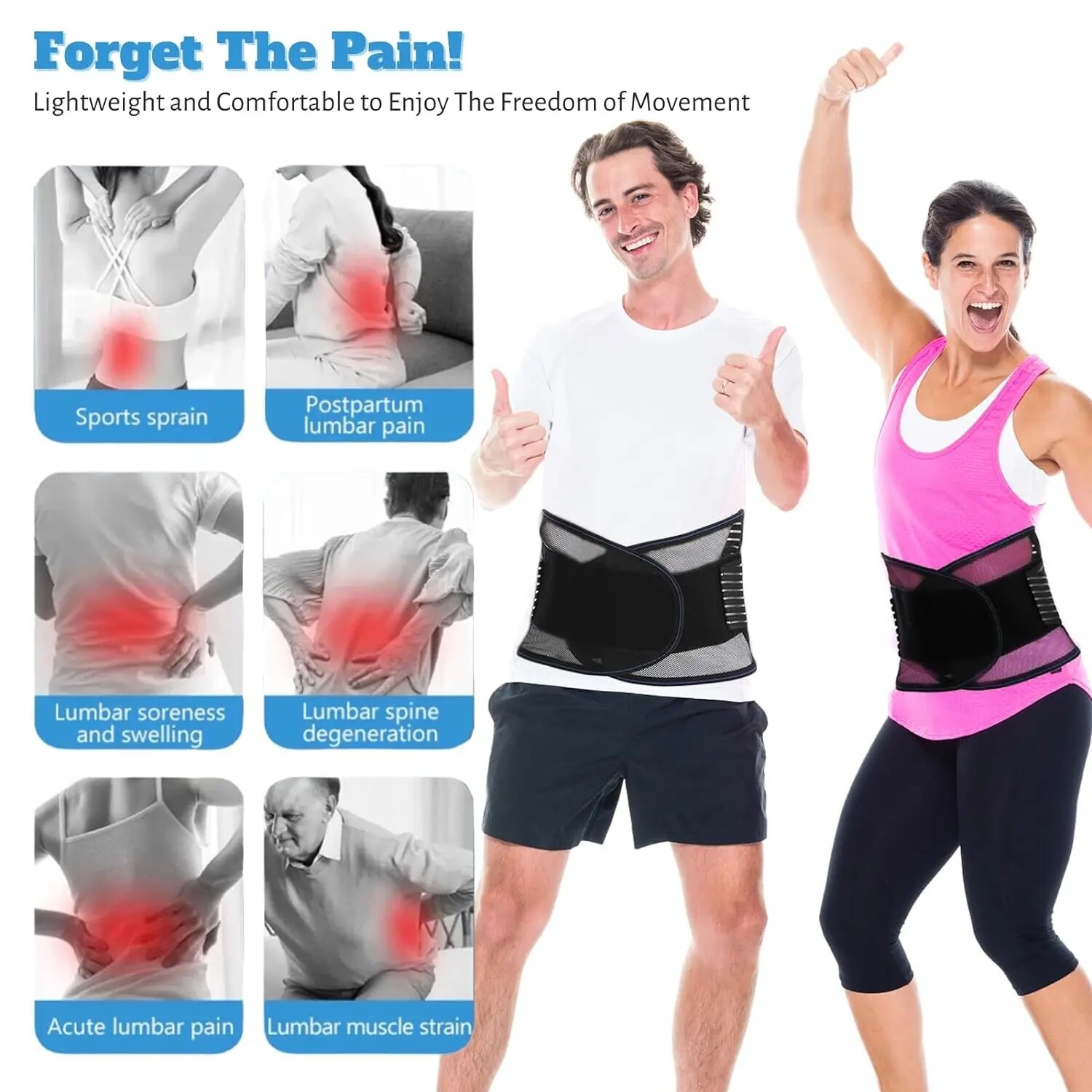 Ergonomic Back Brace for Lower Back Support Pain Relief with Lumbar Steel Stays