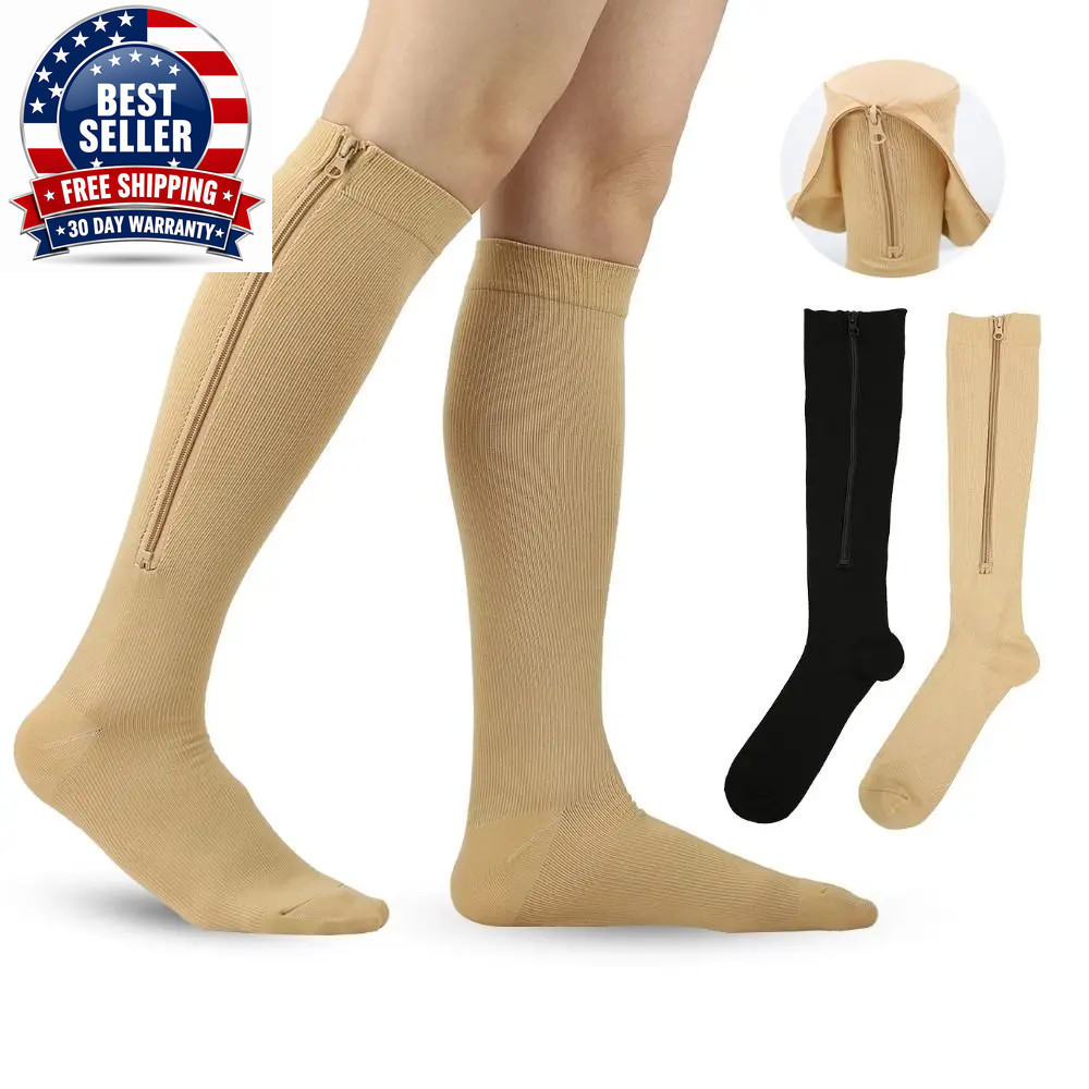 1 Pair Zipper Compression Socks Women Men High Elasticity Nylon Closed Toe Press