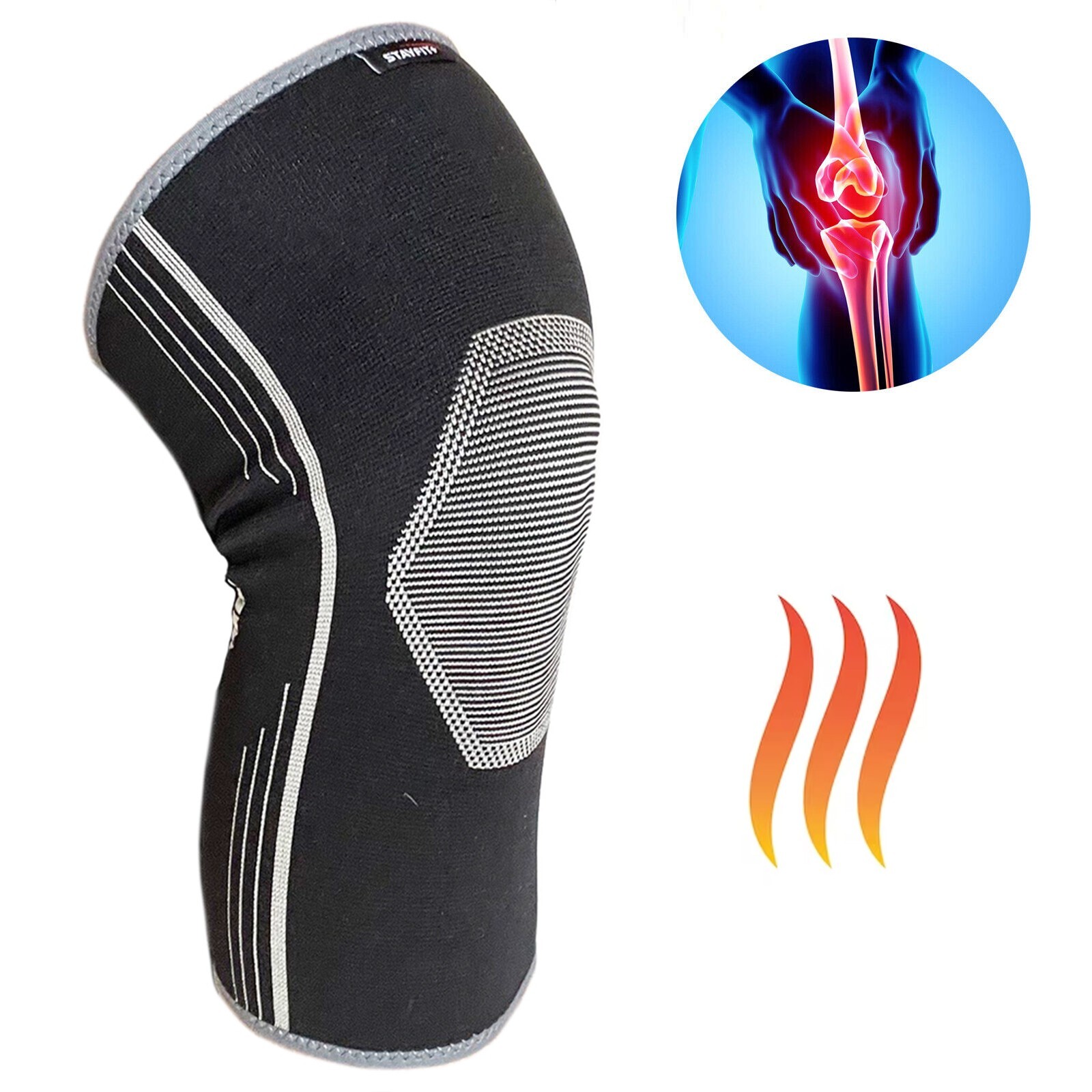 Heating Knee Brace Support Compression Sleeve Leg Wrap Tendonitis Pain Relief