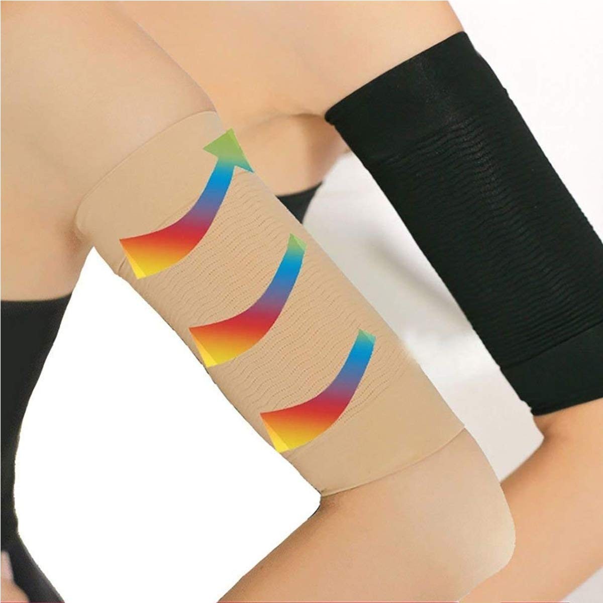 2-in-1 Women’s Elastic Compression Arm Sleeves – 7.8×13.7″, Black+Nude