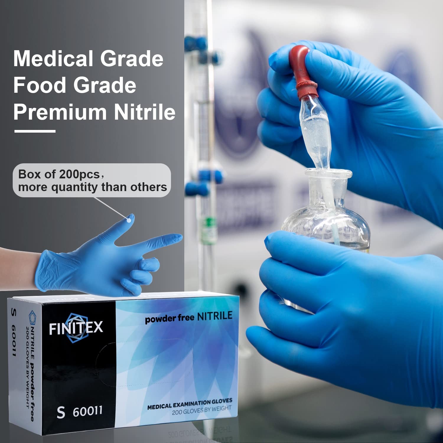 FINITEX Blue Disposable Nitrile Exam Gloves – 200 Medium (Pack of 200),