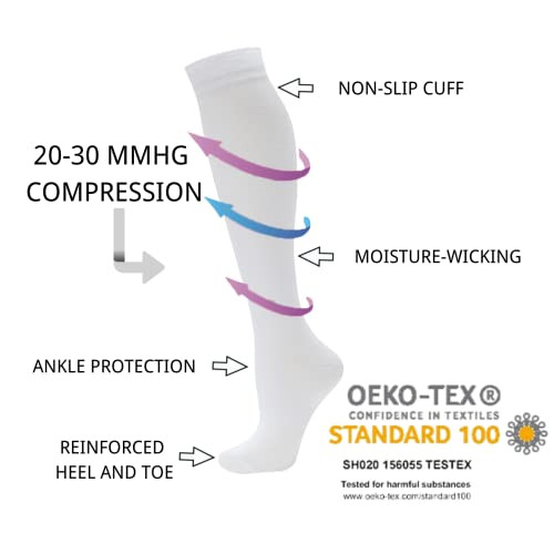 Compression Socks for Women Men Circulation Knee Large-X-Large 07-8 Pairs-white