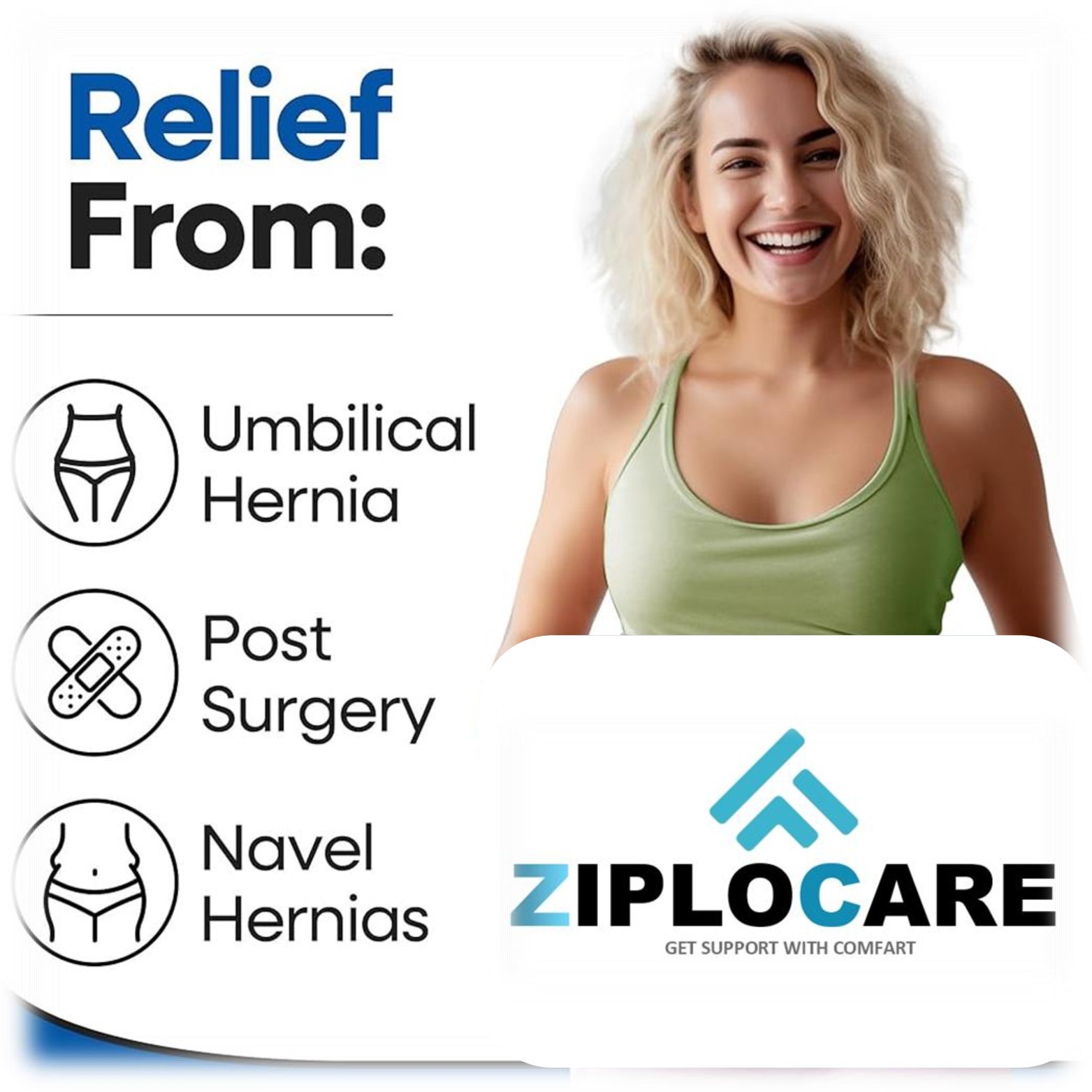 Umbilical Black Hernia Belt Pain relief Support Brace with 1 Removable Compressi