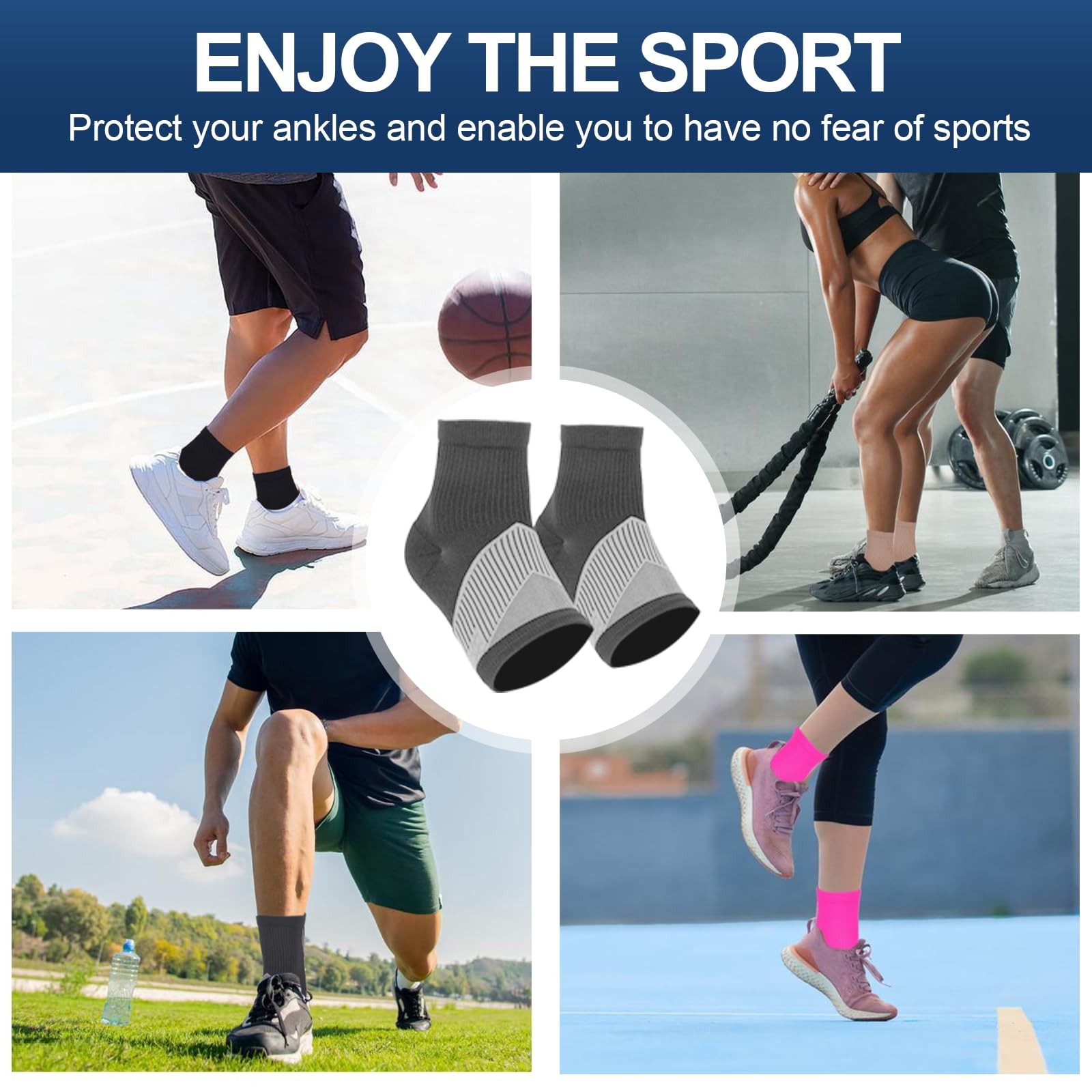 DRNAIETY 2 Pairs Ankle Brace Socks for Women & Men, Medium, Gray
