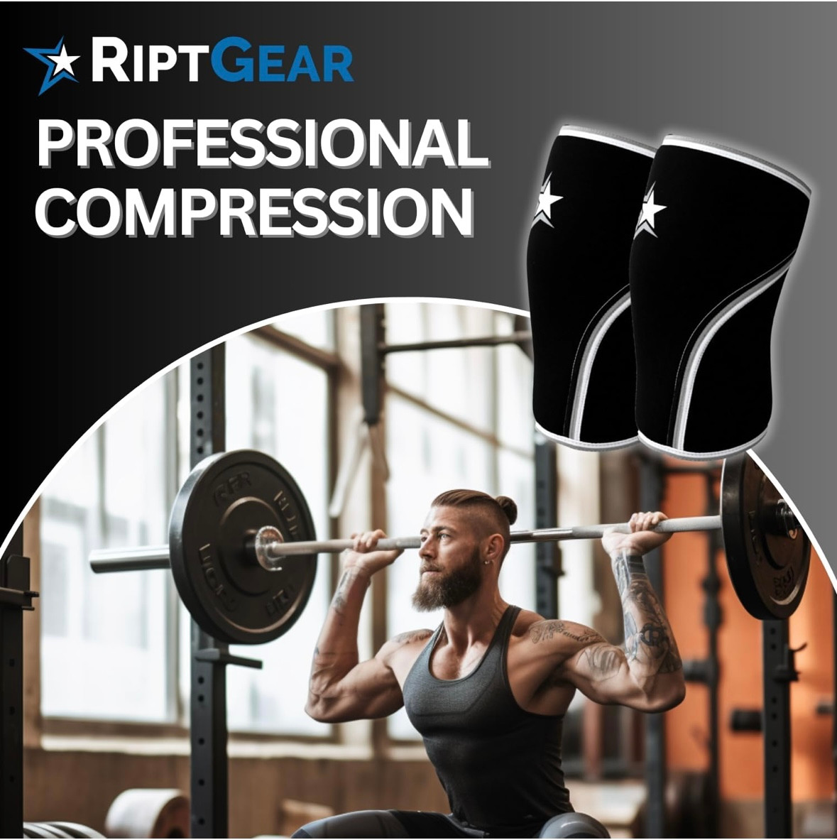 RiptGear 7mm Knee Sleeves (1 Pair)- Neoprene Compression Knee Brace for Men and